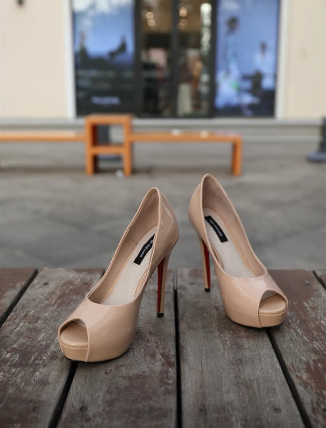 小黄同学裸色鱼嘴魅力红底高跟鞋12厘米防水台2.5厘米细跟诱惑