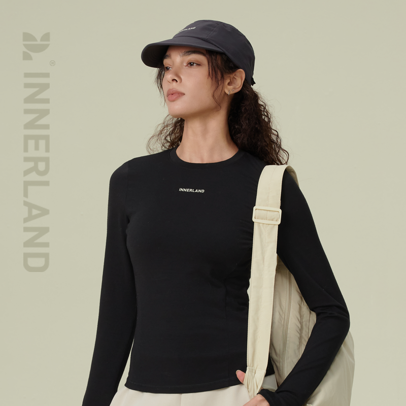 INNERLAND羊毛圆领修身长袖运动T恤百搭内搭打底衫女款秋冬紧身款