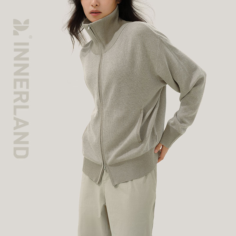 INNERLAND毛衣针织衫中性罗纹休闲运动拉链开衫外套女装舒适百搭