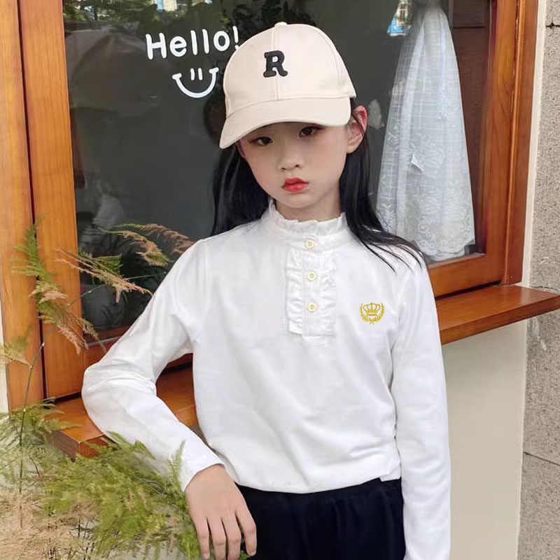 2025春秋女童长袖t恤纯棉花边领大码中小儿童打底衫洋气可爱白色T,童装/婴儿装/亲子装,T恤,淘宝优惠券,粉丝福利购,淘宝优惠卷