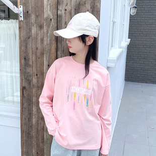 2025春装女童打底衫好棉保暖儿童长袖t恤宽松中大童上衣可爱粉色T