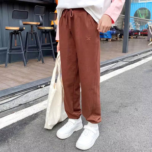 子中大童卫裤 休闲运动棉料儿童长裤 宽松咖啡色 女童灯笼裤 春秋薄款