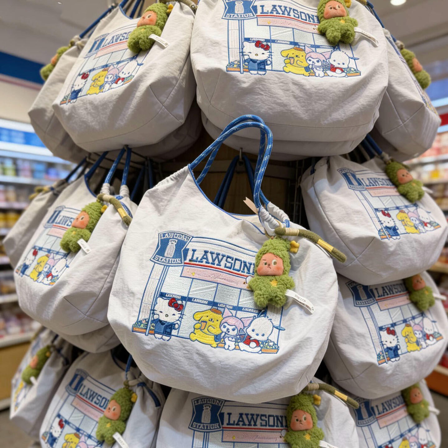 日本ballchain新款kitty单肩包刺绣卡通尼龙大容量手提环保袋