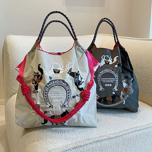 ballchain万里马刺绣购物袋日系大容量斜挎帆布包手提尼龙环保袋