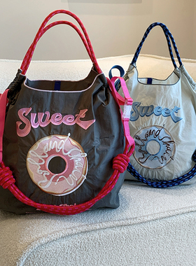 ballchain高圆圆同款刺绣购物袋甜甜圈小众环保袋时尚单肩斜挎包