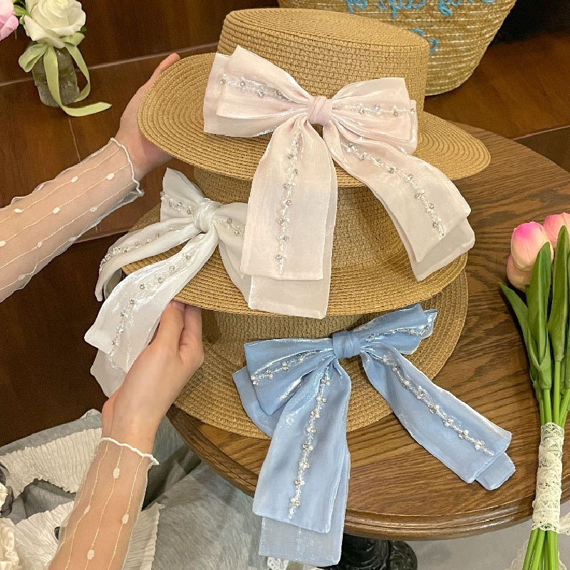 法式甜美蝴蝶结平顶草帽子女