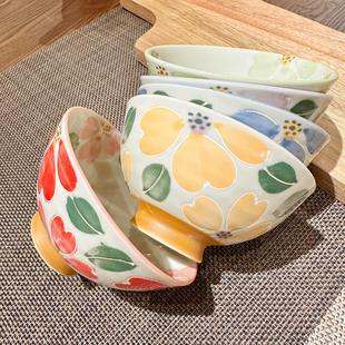 五彩花卉釉下彩米饭碗家用陶瓷餐具 日本进口美浓烧陶瓷小碗日式