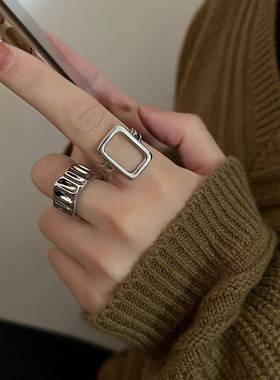 小众设计感的独特戒指中性风戒指大号适合手粗的食指环女胖手开口