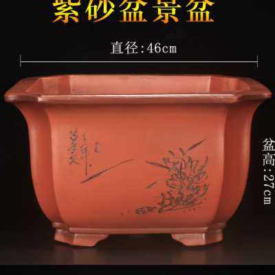 特大号四方紫砂花盆室内客厅高档盆景盆阳台种树老桩绿植正方形盆
