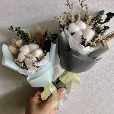 网红小清新木棉花麦穗兔尾草尤加利小花束干花礼盒搭配礼品小花束