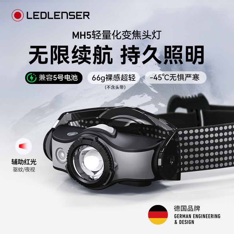 莱德雷神MH5头灯双电源长续航