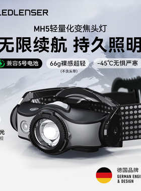 德国莱德雷神MH5强光头灯可变焦长续航防水钓鱼户外徒步爬山露营