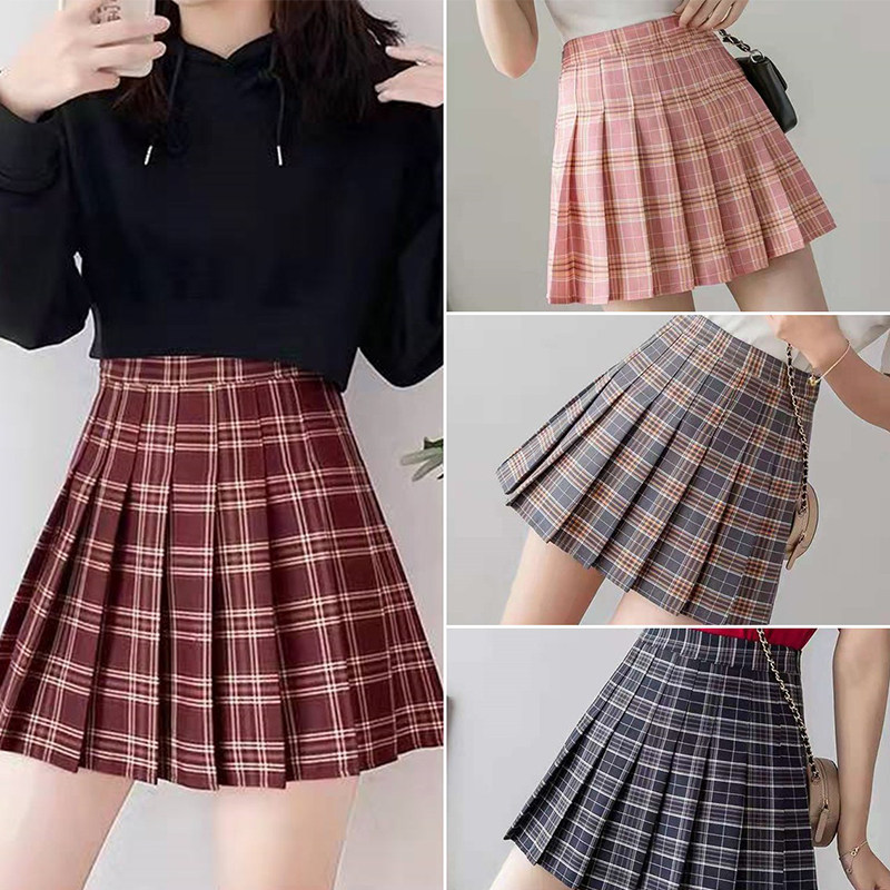 百褶格裙JK女学院风带安全裤防走光半身裙高腰显瘦小个子a型短裙