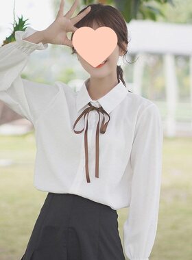 帛卡琪新款春秋蝴蝶结白色衬衫女喇叭袖配马甲衬衣打底上衣潮