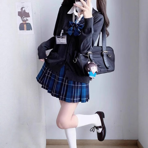 原创正版jk制服全套学院风宽松百搭毛衣开衫长袖衬衫格裙学生套装