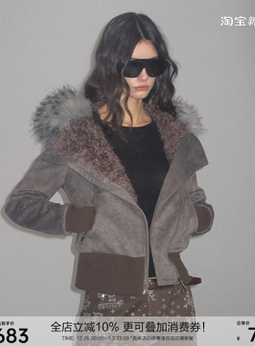 希林娜依高同款 SEGI 原创新款肌理感拼接卷毛领仿皮草棉服外套女