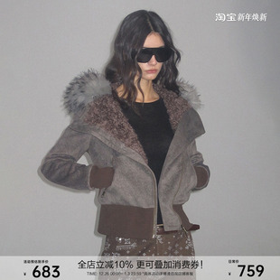 肌理感拼接卷毛领仿皮草棉服外套女 原创新款 希林娜依高同款 SEGI