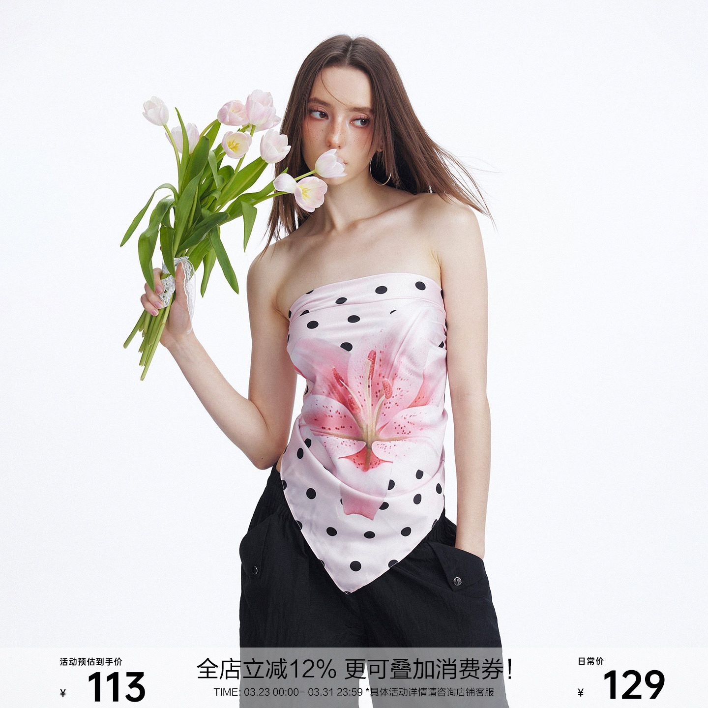 SEGI Blackpink配色波点百合花小狗印花缎面趣味丝巾方巾搭配利器