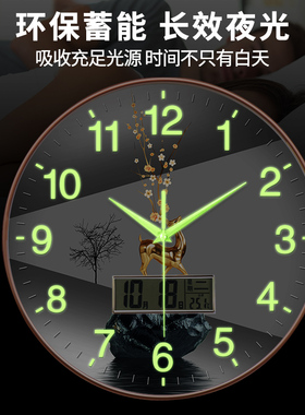 夜光钟表挂钟静音客厅田园风景时尚简约石英钟挂墙挂表家用时钟