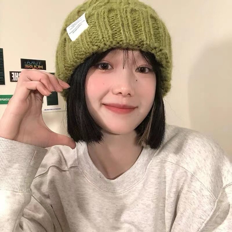 帽子冬女韩版纯色麻花毛线秋百搭学生保暖护耳针织帽翻边护耳冷帽
