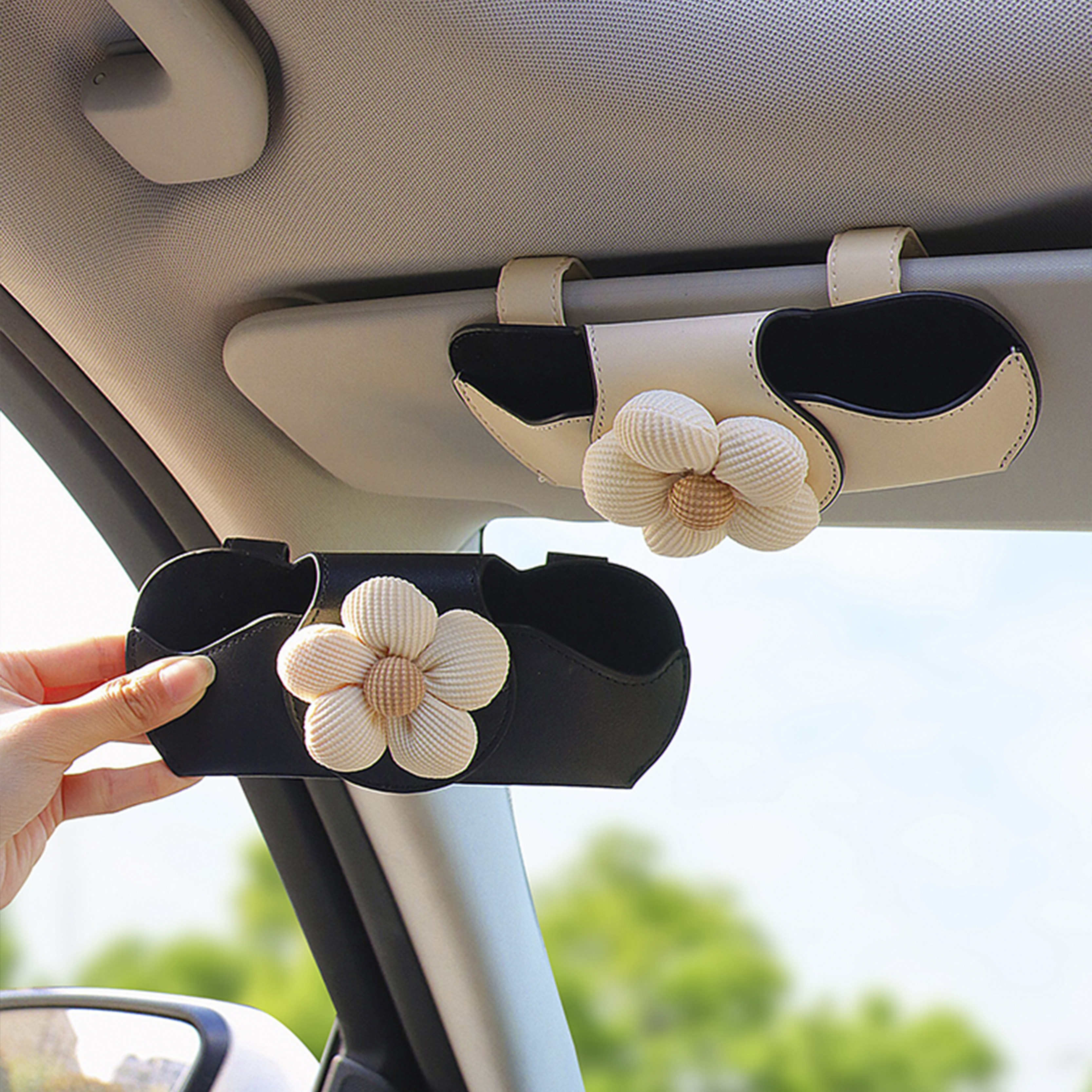 金金兔车载眼镜夹汽车用遮阳板收纳气质小花墨镜盒车内眼镜放置架