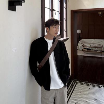 马克斯星球韩系简约黑色毛衣开衫