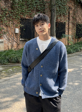 马克斯星球 蓝色毛衣开衫外套男秋冬新款韩版简约宽松休闲舒适