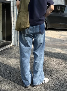 马克斯星球 春季流行休闲宽松直筒牛仔裤男士美式阔腿潮流长裤