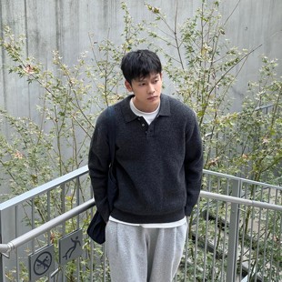 马克斯星球 秋冬新款韩版简约黑色polo领厚毛衣男宽松百搭上衣