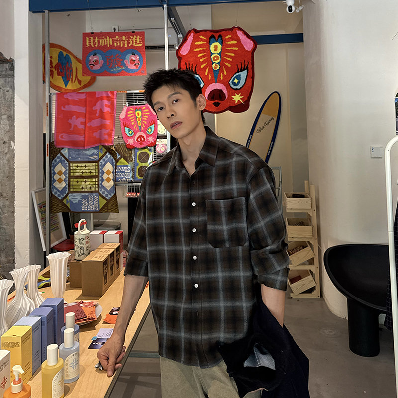 马克斯星球格纹格子磨毛衬衫