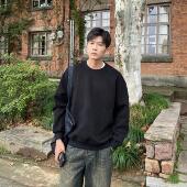 马克斯星球 秋冬基础款 纯色套头圆领卫衣男潮流宽松休闲黑色上衣