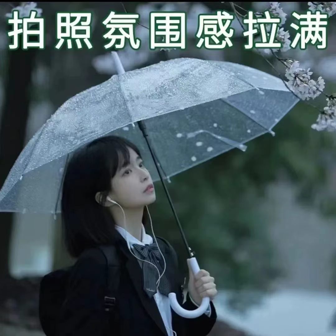 透明雨伞女生高颜值长柄伞拍照用图片