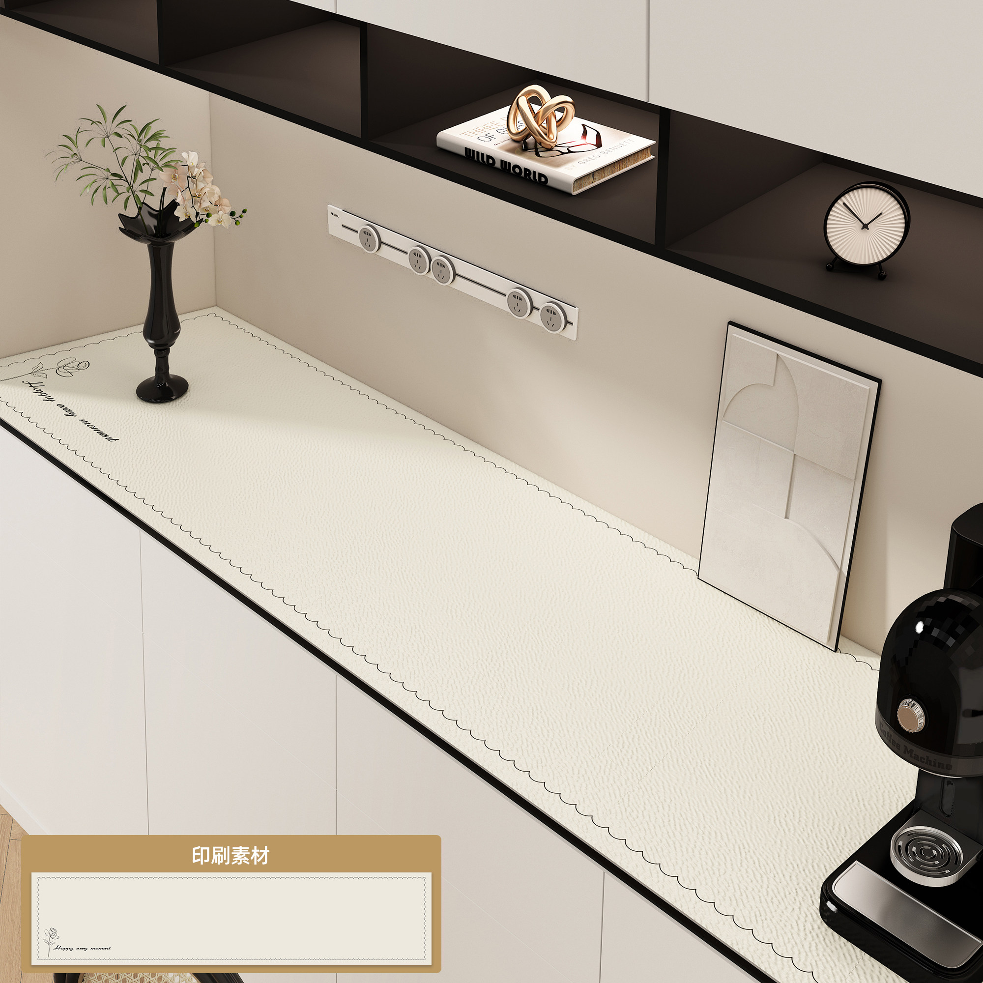 简约餐边柜桌垫防水防脏电视柜鞋柜台面保护垫轻奢高级感皮革桌布图片