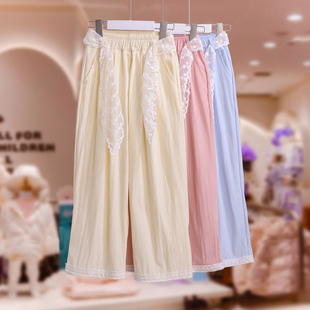大童夏装 阔腿裤 2025新款 蕾丝花边休闲宽松防蚊裤 裤 女童夏季 子薄款