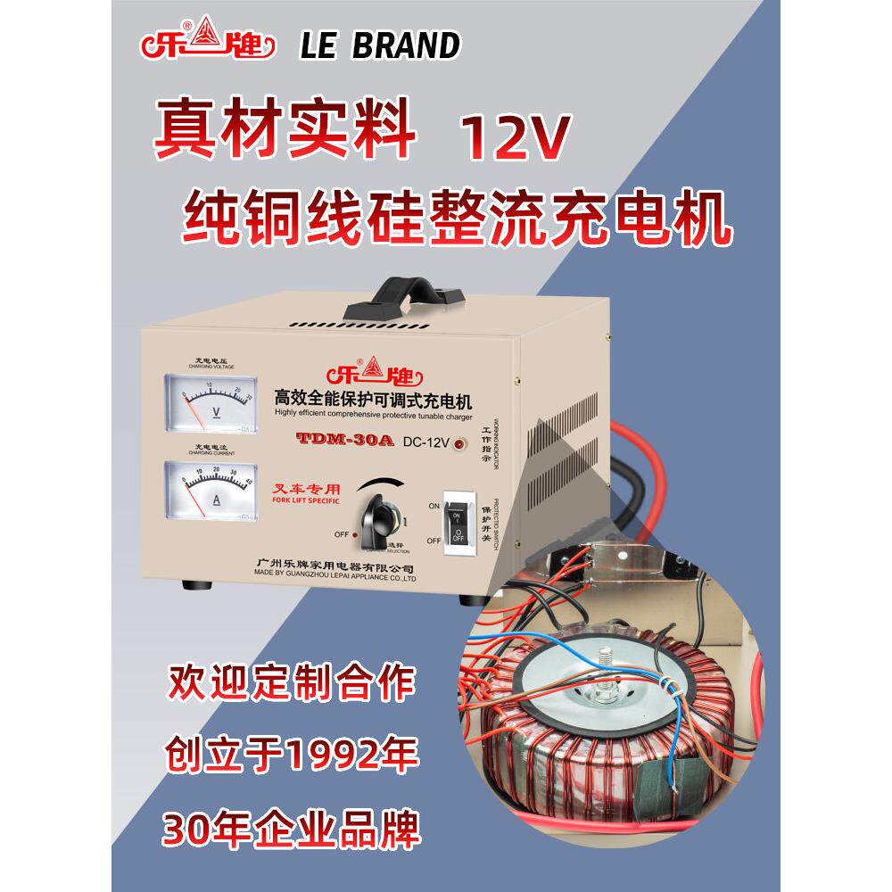 乐牌电器叉车专用12伏电瓶纯铜充电器蓄电池快充大功率蓄电池充电