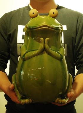 萌萌哒 陶瓷可爱青蛙摆件佛系禅意客厅庭院招财福蛙荷叶平安礼物