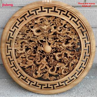 东阳木雕樟脑木工精雕入口墙碟立体声强九龙中国古董挂件