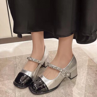 SHOEBOX/鞋柜气质款小皮鞋玛丽珍女鞋百搭高跟鞋珍珠粗跟时尚单鞋