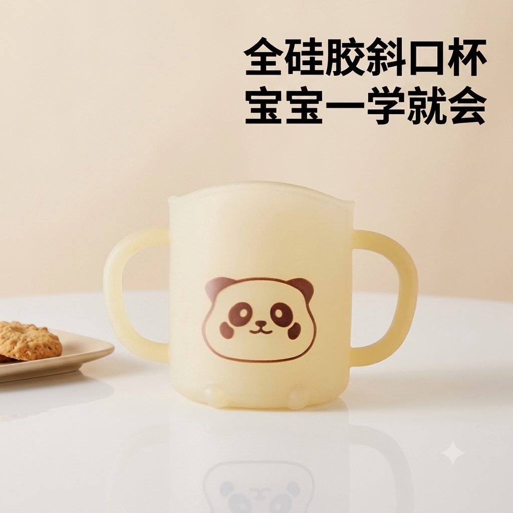 敞口杯宝宝水杯1岁2岁以上家用硅胶斜口杯学饮直饮水杯婴儿嘬口杯