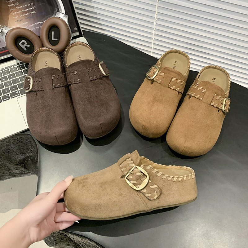 真皮复古勃肯鞋包头半拖鞋2025秋冬新款小个子内增高厚底博肯