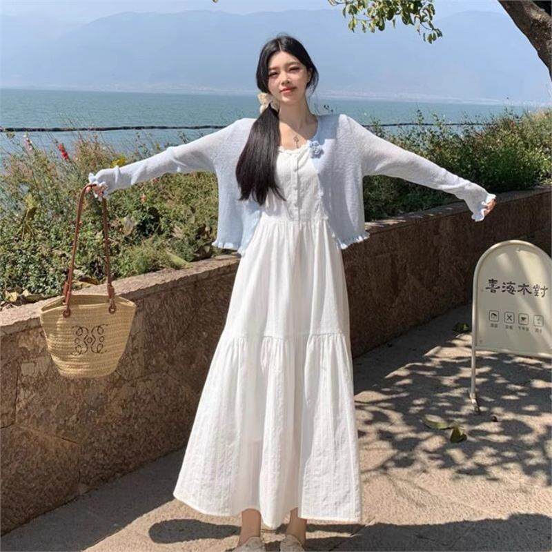 大码胖mm2026春季新款纯色白色吊带连衣裙女气质独特小众显瘦衬衫