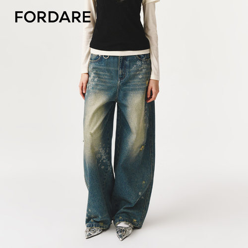 FORDARE/福蝶26春夏小碎花激光牛仔裤