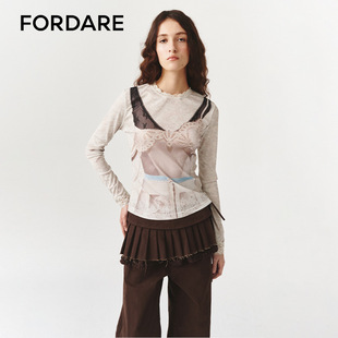 FORDARE/福蝶26早春蕾丝内衣叠穿3D感印花打底衫