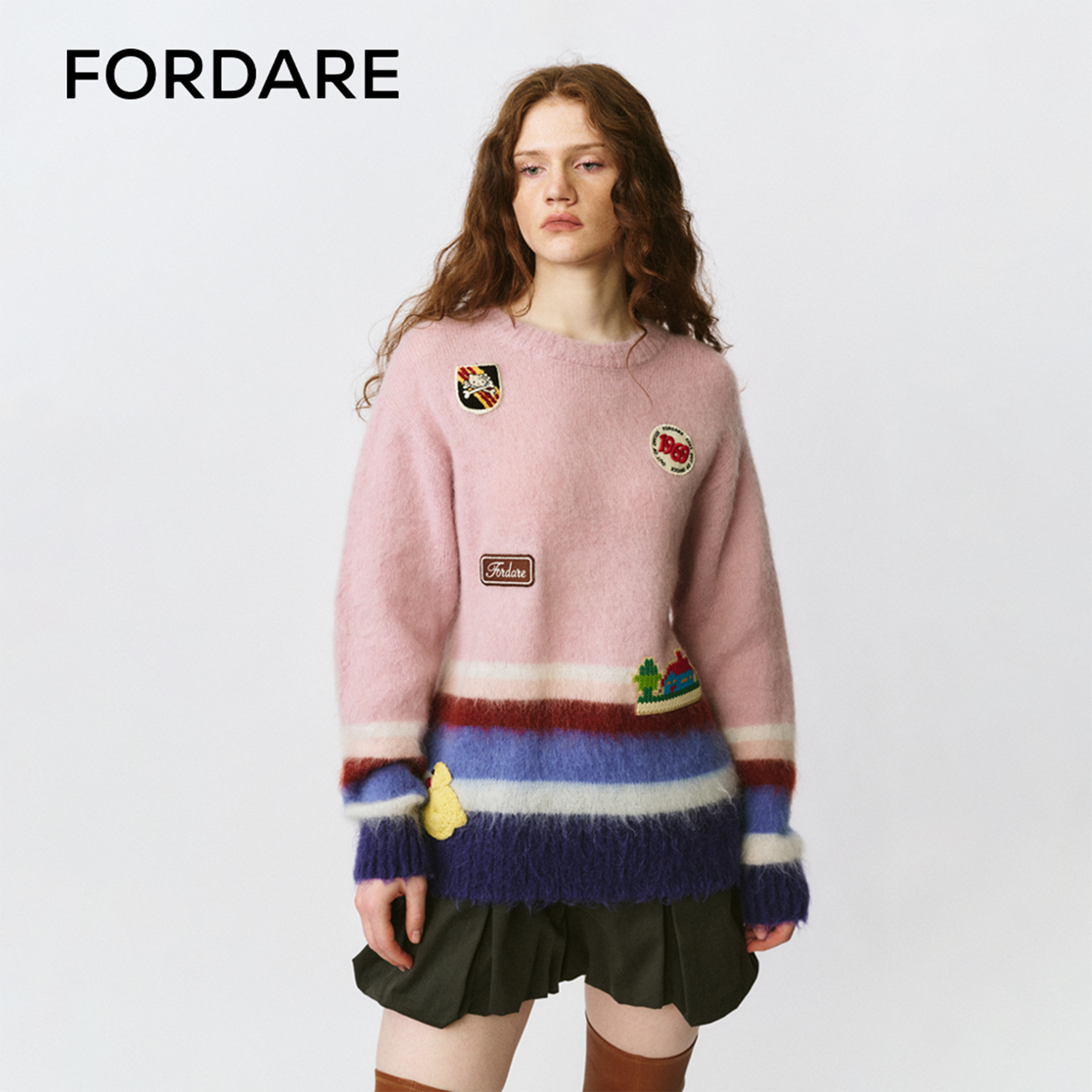FORDARE/福蝶25秋冬撞色马海毛徽标套头衫