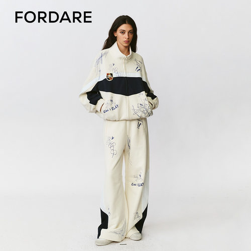 FORDARE/福蝶25早秋圆珠笔涂鸦感运动外套长裤