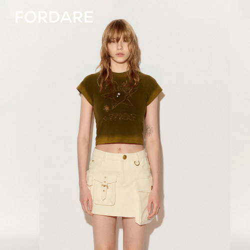 FORDARE/福蝶24春夏洗水做旧星星眼短T