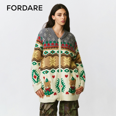 FORDARE/福蝶25秋冬圣诞小熊毛织开衫外套