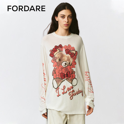 FORDARE/福蝶25早秋好多蝴蝶结独角小熊长袖T