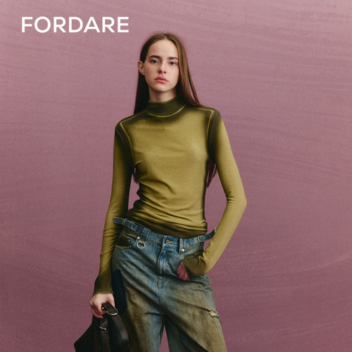 FORDARE渐变喷色高领打底衫套头