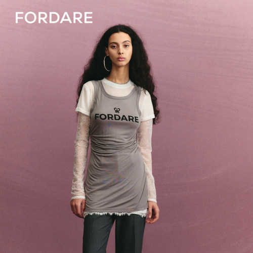 fordare蕾丝拼接连衣裙假三件
